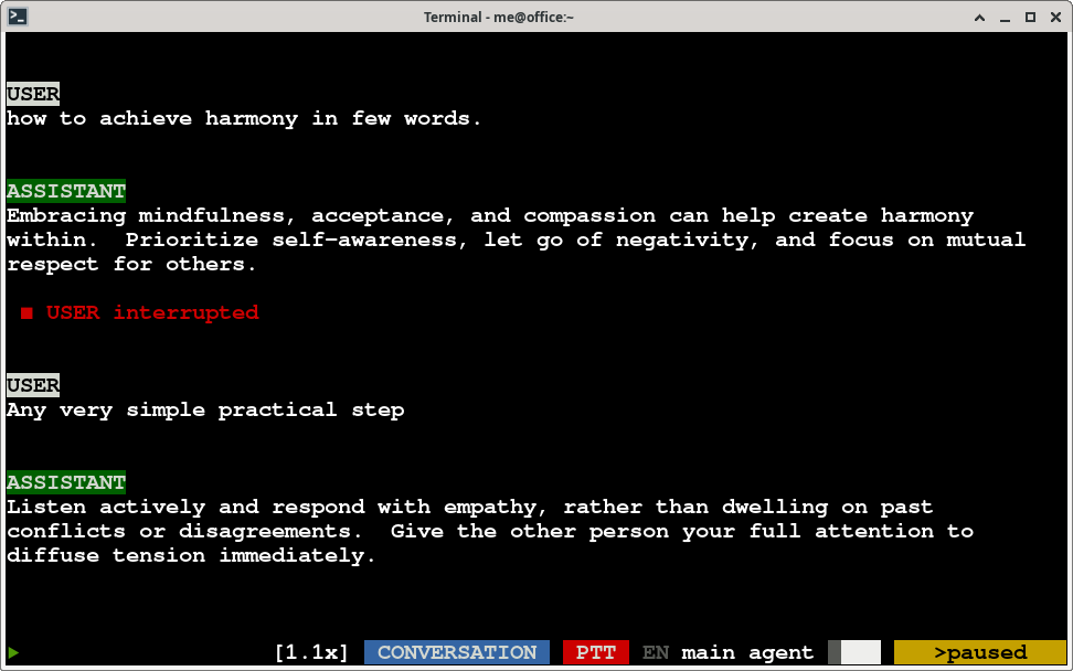 A running conversation in vtmate's terminal