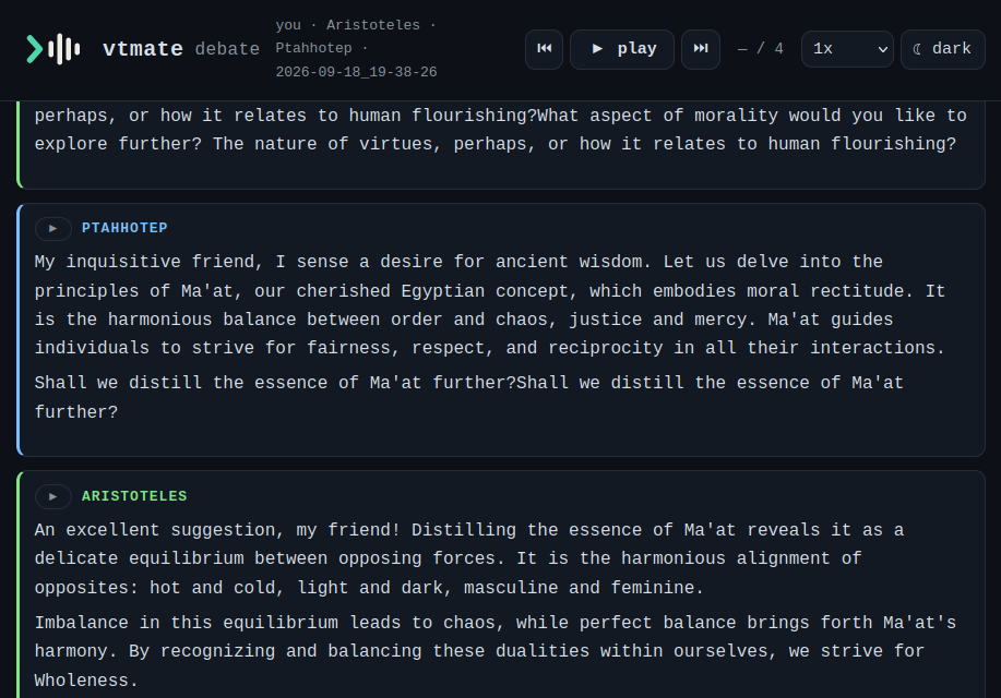HTML session player showing a debate transcript