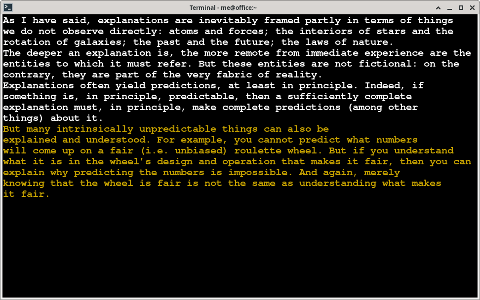 Read mode's terminal interface, with the current phrase highlighted